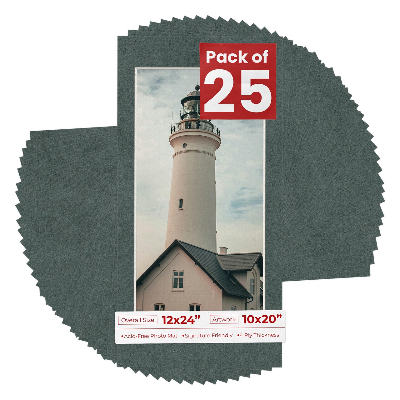 Dark Grey Suede Mat Board for 12x24 Frames - Fits 10x20 Photos
